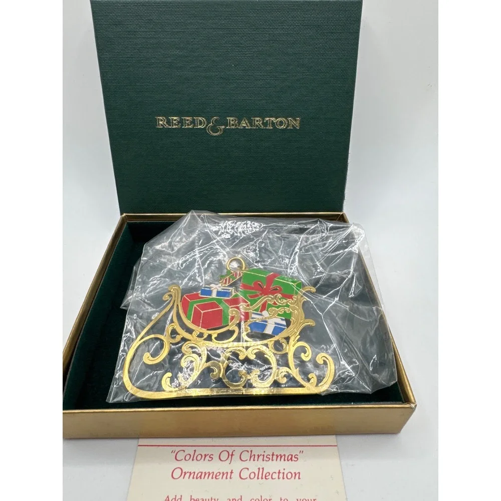 Reed & Barton Colors Of Christmas Sleigh With Gifts Enamel Gold Tone Ornament